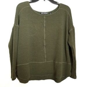 Snoskins Women Long Sleeve Textured Pullover Top Sz S Olive Green Textured
